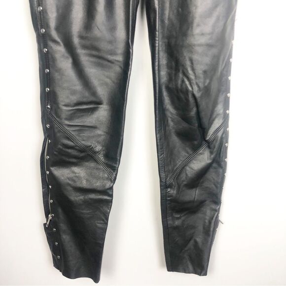 HARLEY DAVIDSON | Straight Leg Black Leather Pants Studded Women’s Size 6 / 34 - Picture 4 of 12